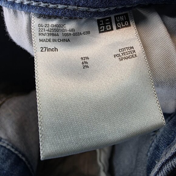 Uniqlo Jeans Womens 27 Blue Skinny Tapered Ultra Stretch Distressed Raw Hem - Picture 10 of 12